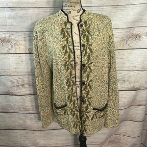 Vintage Mark Shale Cardigan Sweater Pockets Shoulder Pads Cotton Blend Large